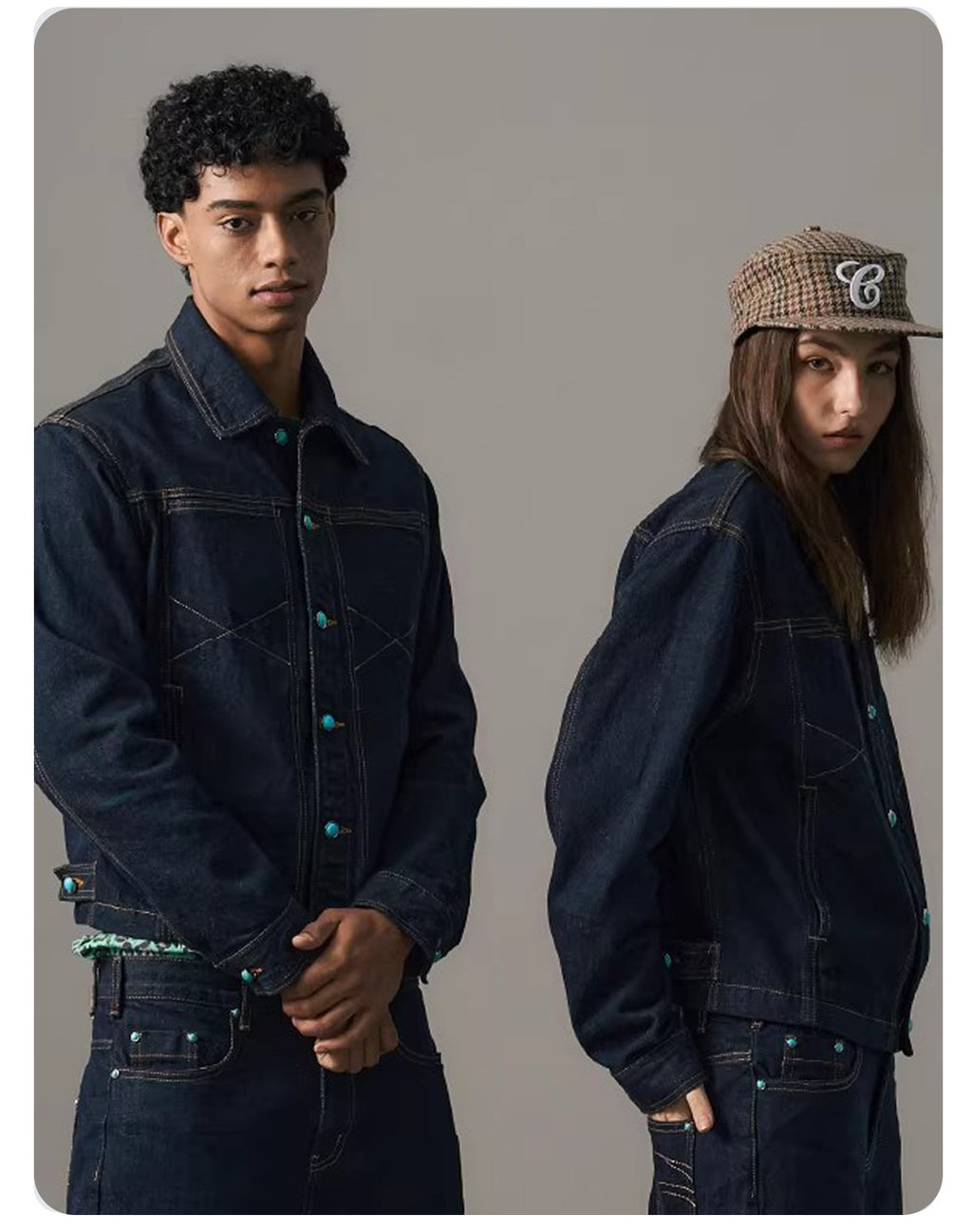 "Turquoise Sequence - Western Retro Denim Jacket"