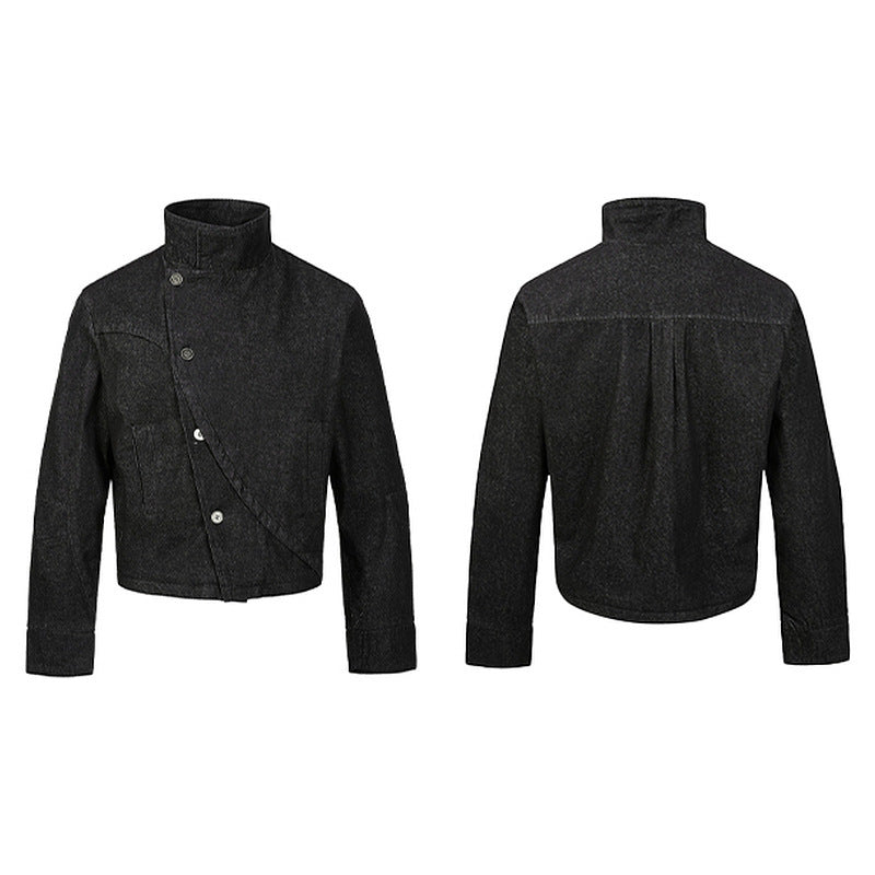 "Slanted Sequence - Dark Deconstructed Denim Jacket"