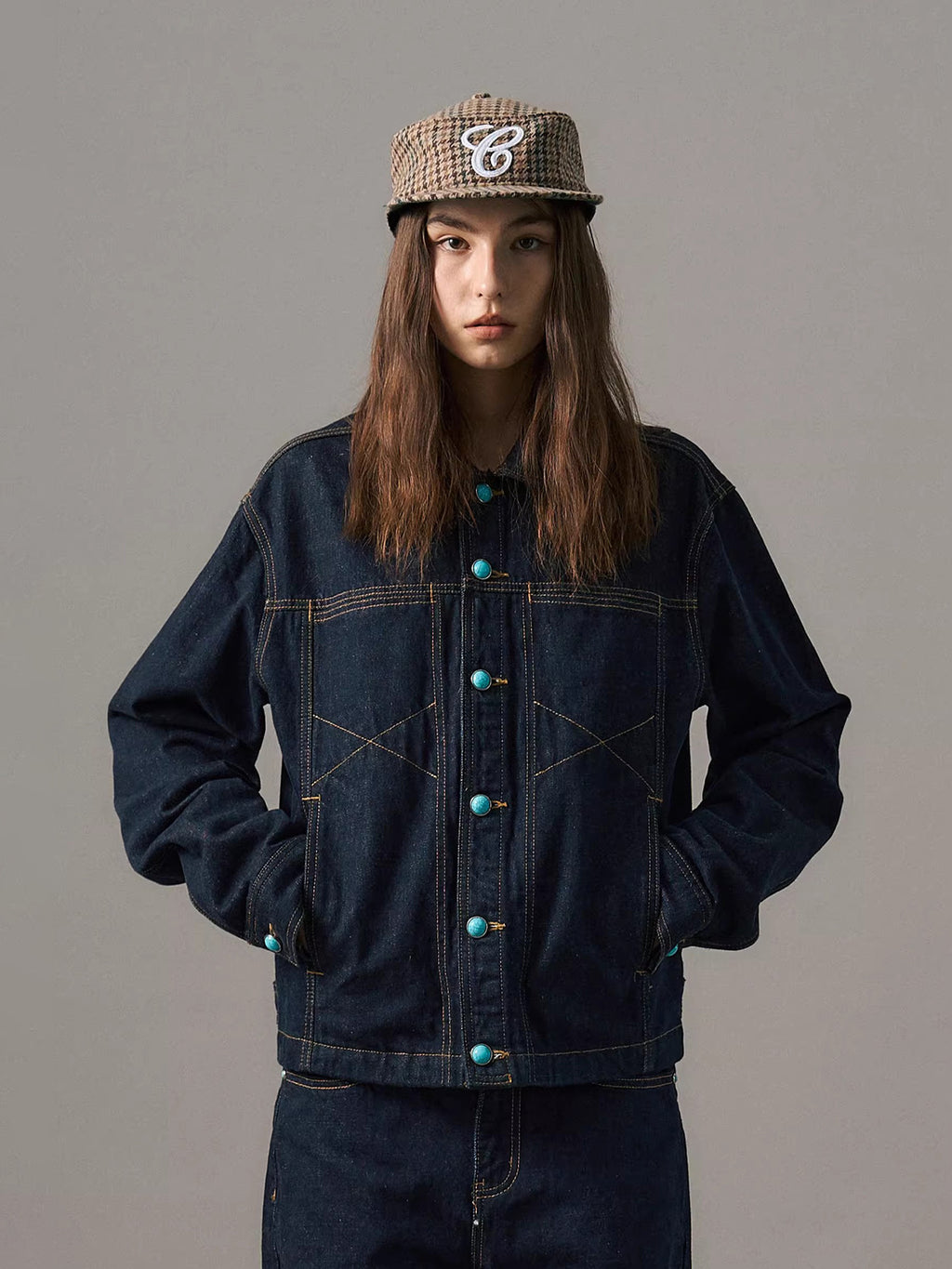 "Turquoise Sequence - Western Retro Denim Jacket"