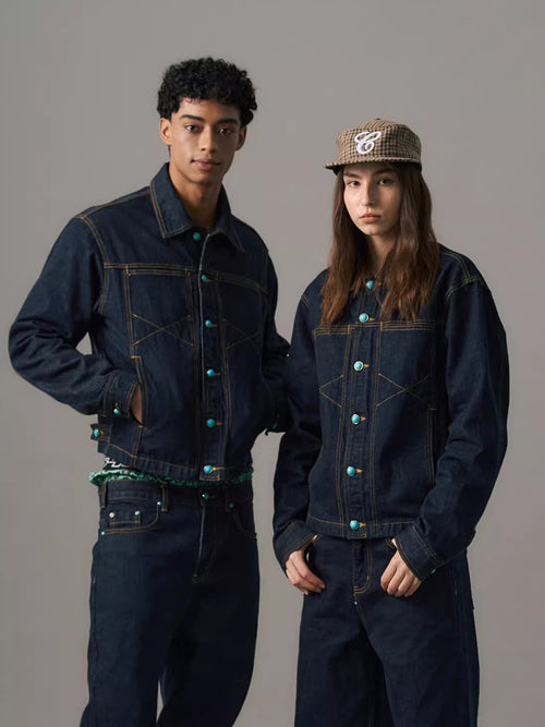 "جاكيت دينيم ريترو غربي - تسلسل الفيروز"