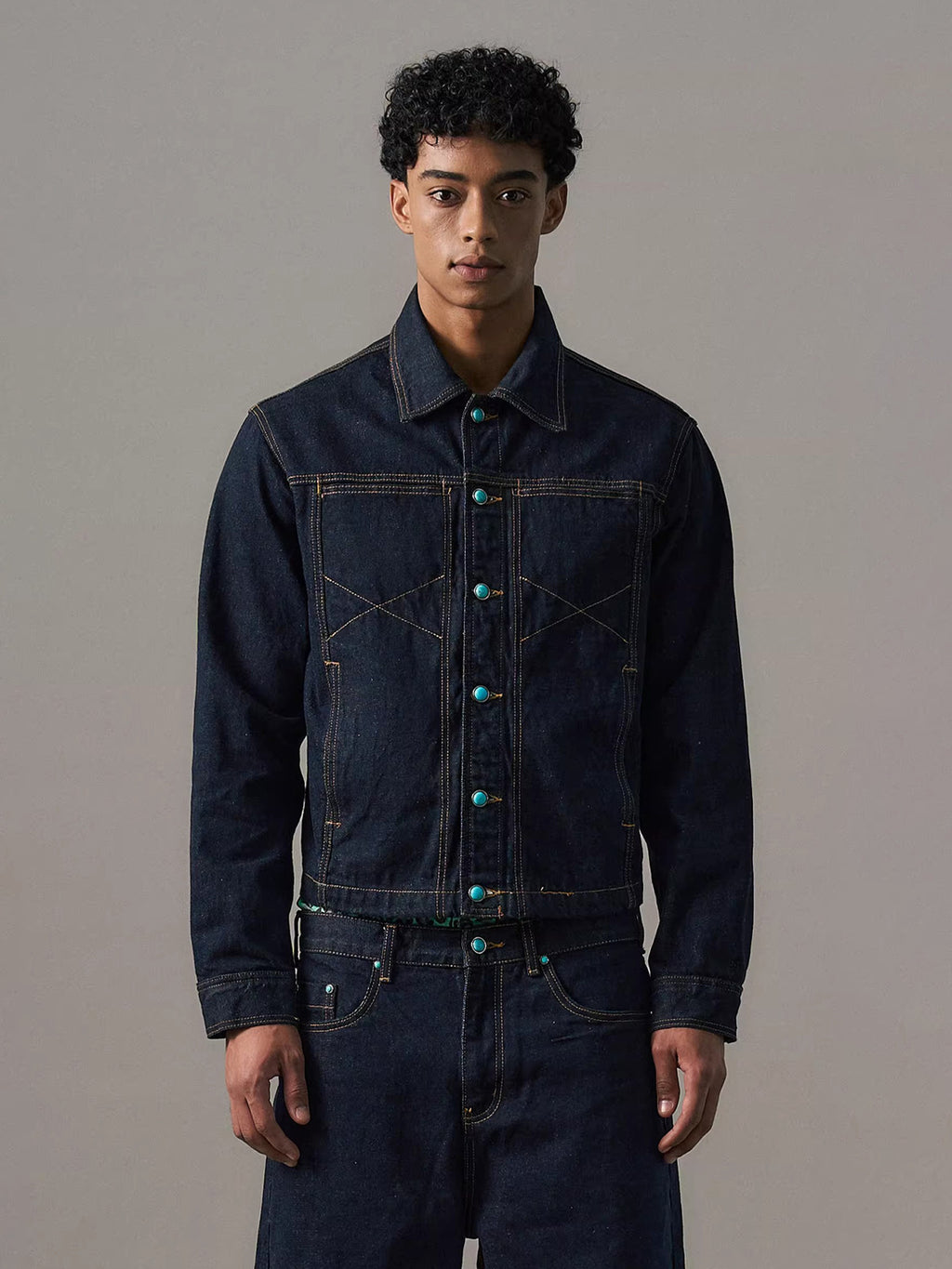 "Turquoise Sequence - Western Retro Denim Jacket"