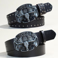 Texas Longhorn Western Riveted Carved Belt