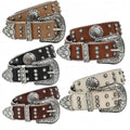 Western Silver Flower Retro Carved Rivet Belt